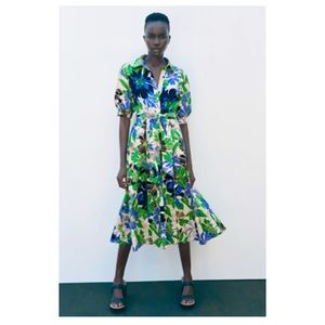 NWT Zara floral shirt dress with matching belt cotton size S